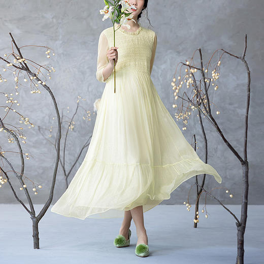 【林栖设计小店】金丝顺纡绉真丝连衣裙优雅绣花肌理感2025夏季新品长裙女1952072 商品图0