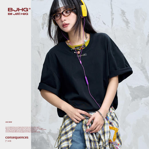 BJHG不计后果 基础款撞色短袖t恤女2025新款抗菌凉感防晒功能半袖 商品图2