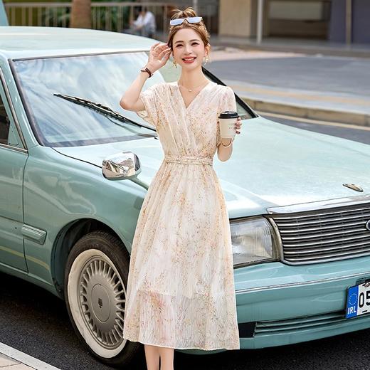 时尚法式收腰显瘦，新中式国风复古碎花连衣裙LJX-385 商品图0