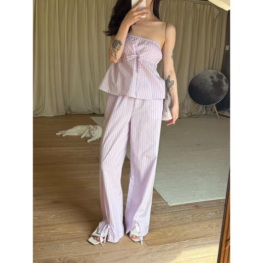 DUO智仙生 粉标 白女美学套装粉红条纹抹胸和阔腿裤 商品图2