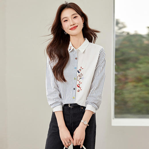 100棉衬衫文艺风卡通刺绣长袖CC9503 商品图1