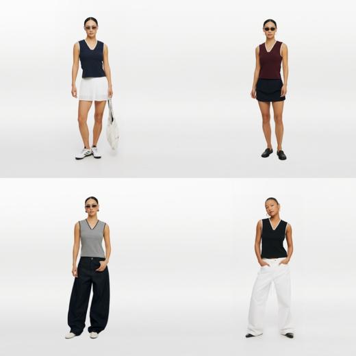 oneup撞色边V领背心 商品图4