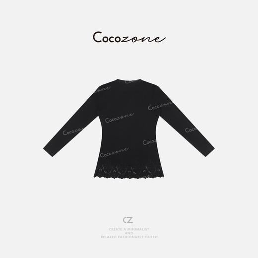 COCO ZONE刘一一【100棉】圆领显瘦蕾丝花边长袖T恤 CD1A0646 商品图1