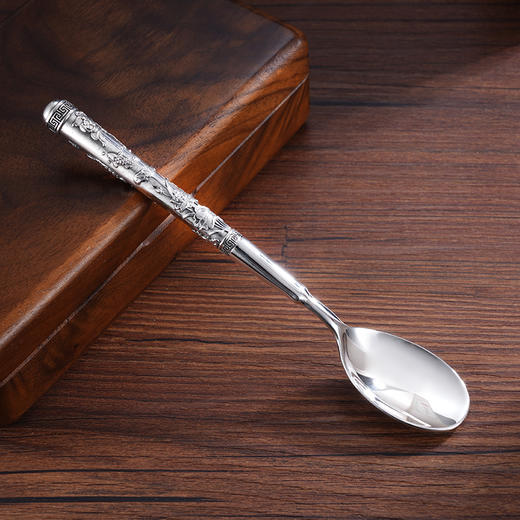 子佩集S999银【暮鼓】勺子摆件花满福堂【SZ000405】纯银餐具鱼莲2503 商品图3