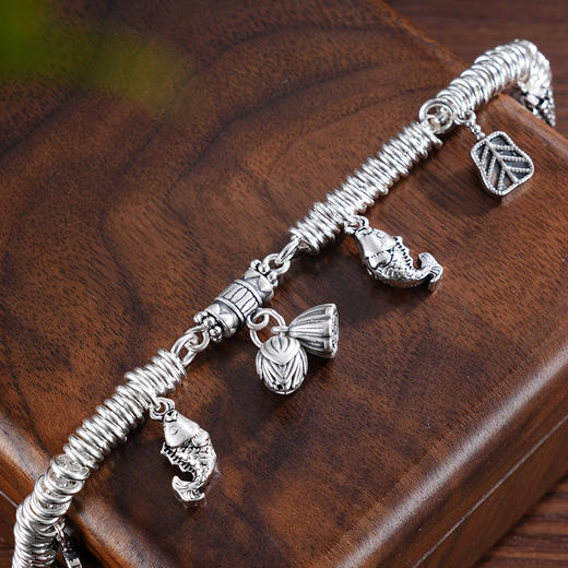 子佩集S925银【扇舞铃音】手串【TSB0001-53】纯银手链仿古鱼扇子莲蓬铃铛可响钱串腰缠万贯盘缠盘缠2503 商品图2