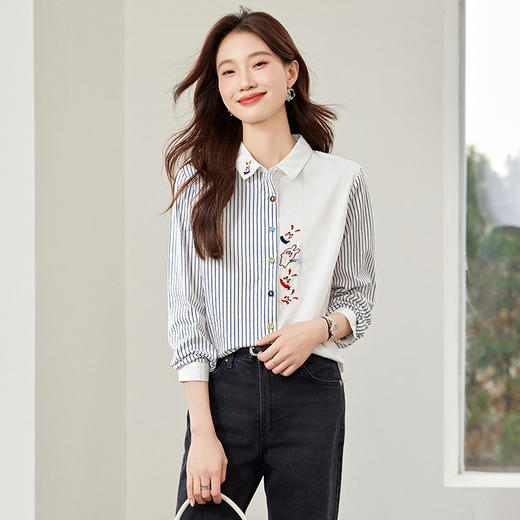 100棉衬衫文艺风卡通刺绣长袖CC9503 商品图3