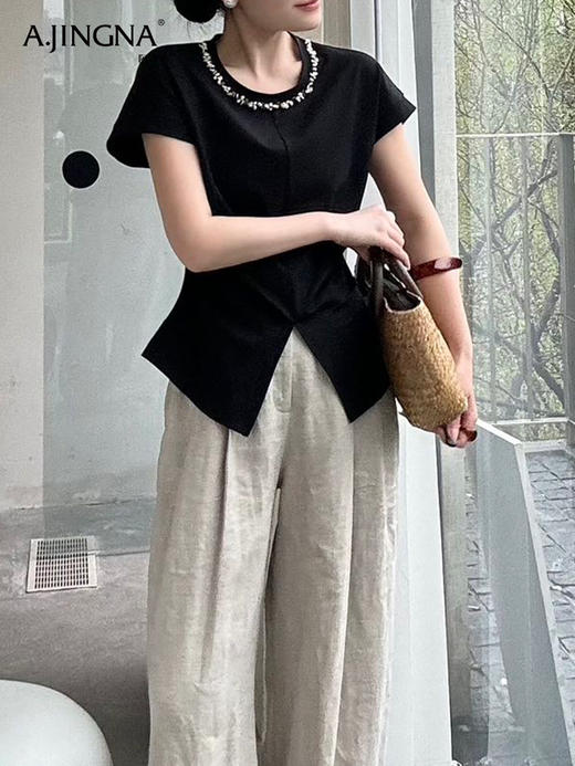 【高级质感】阿菁娜时髦燕尾手工钉珠收腰上衣F30X302001 商品图3