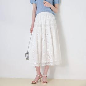 【高货sh】全新升级【铂金会员192/天猫259/差价67】(12930) 洛诗琳25夏季法式浪漫白色刺绣蕾丝镂空松紧腰A字半身裙
