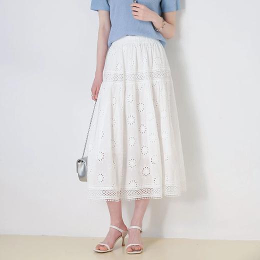【高货sh】全新升级【铂金会员192/天猫259/差价67】(12930) 洛诗琳25夏季法式浪漫白色刺绣蕾丝镂空松紧腰A字半身裙 商品图0
