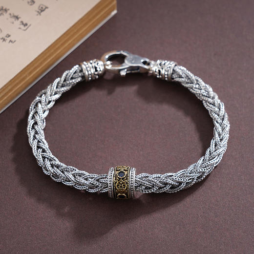 子佩集S925银【古韵绅华】手链【YFSL013】纯银仿古金珠转运交织镀金2503 商品图3