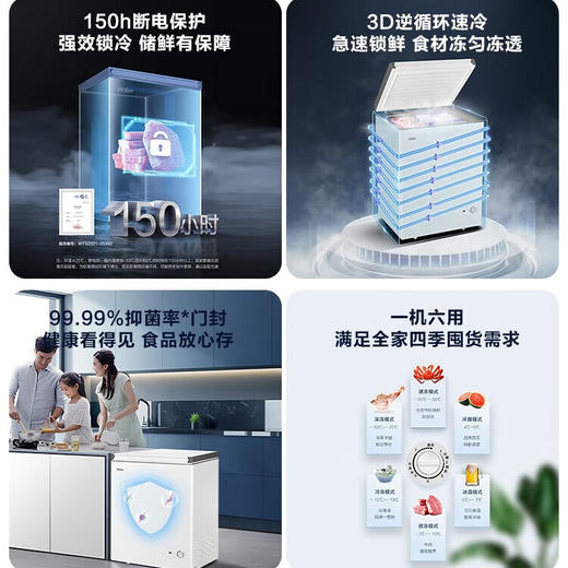 海尔（Haier）142升 电冰柜 小型冷柜 -30度深冷速冻 专利减霜80% 带脚轮 带食品筐  BC/BD-142GHW9D 商品图3