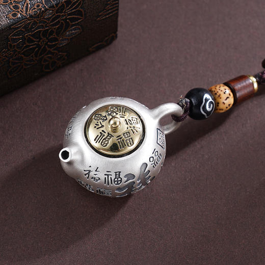 子佩集S999银【百福转运】钥匙扣【BX0200032】纯银小摆件迷你茶壶镀金壶盖可转动2503 商品图4