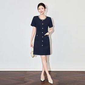 【高货wl】全新升级【铂金会员293/天猫399/差价106】(03134) 洛诗琳重工钉珠圆领气质小香风正装通勤女春新款连衣裙