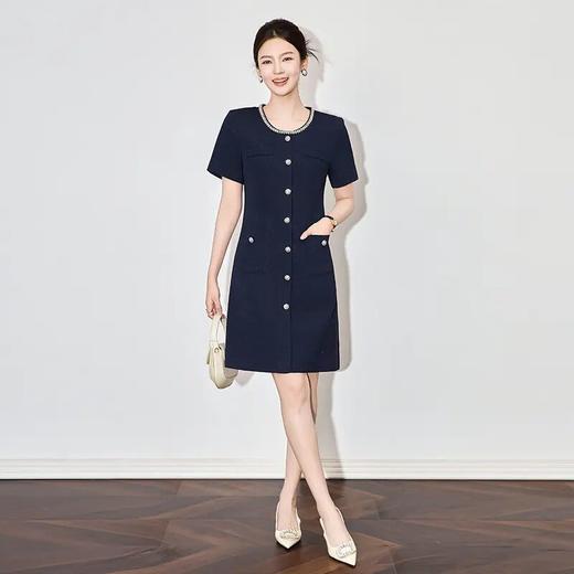 【高货wl】全新升级【铂金会员293/天猫399/差价106】(03134) 洛诗琳重工钉珠圆领气质小香风正装通勤女春新款连衣裙 商品图0