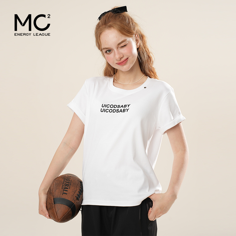 女装圆领植绒印花金属片装饰短袖T恤-5691T5221018