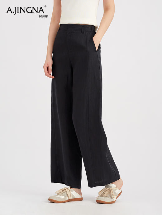 【夏日惬意】阿菁娜天丝亚麻直筒阔腿后松紧腰长裤F30C210068 商品图1