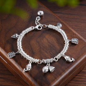 子佩集S925银【扇舞铃音】手串【TSB0001-53】纯银手链仿古鱼扇子莲蓬铃铛可响钱串腰缠万贯盘缠盘缠2503