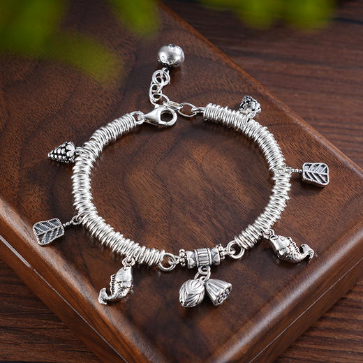 子佩集S925银【扇舞铃音】手串【TSB0001-53】纯银手链仿古鱼扇子莲蓬铃铛可响钱串腰缠万贯盘缠盘缠2503 商品图1