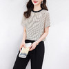 KQ-90621大码衣服真丝条纹印花休闲半袖T恤女宽松桑蚕丝上衣短袖t恤女装夏 商品缩略图2