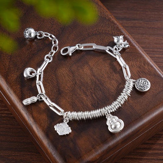 子佩集S925银【福华凝萃】手串【TSB0001-47】纯银手链葫芦福字花生铃兰铃铛可响钱串腰缠万贯盘缠盘缠2503 商品图1