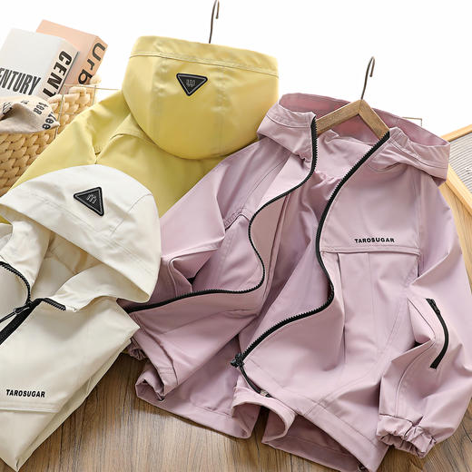 自营（香芋糖）-2025新款春装防风薄款休闲外套亲子冲锋衣成人儿童纯色连帽 商品图2