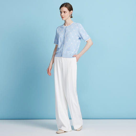 EITIE爱特爱精致绣花通勤百搭柔软舒适短袖针织开衫2025夏季新款针织衫B2501612 商品图6