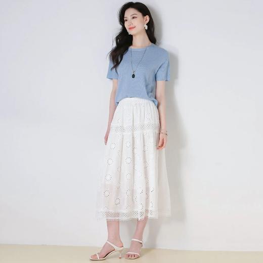 【高货sh】全新升级【铂金会员192/天猫259/差价67】(12930) 洛诗琳25夏季法式浪漫白色刺绣蕾丝镂空松紧腰A字半身裙 商品图1