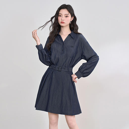 韩系复古高级感通勤气质衬衫裙女长袖连衣裙配腰带V0250139 商品图3