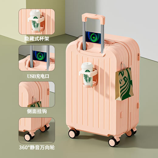 五一出行【出差旅行！多功能系列行李箱】20寸登机箱大容量拉链旅行箱拉杆箱行礼箱高颜值抗摔密码箱，伸缩杯架，方便腾出双手拍照。ry 商品图5
