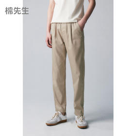 棉仓343818017-微宽松天丝亚麻松紧腰单褶休闲九分裤