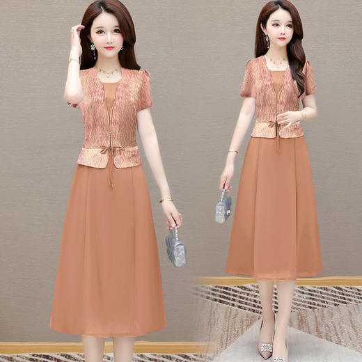 中长款假两件连衣裙，气质修身韩版时尚妈妈裙子QYM- AH5160FDY38 商品图1