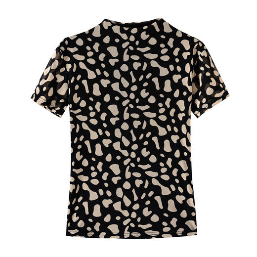 印花网纱t恤短袖修身显瘦小衫K-B12N2699 商品图4