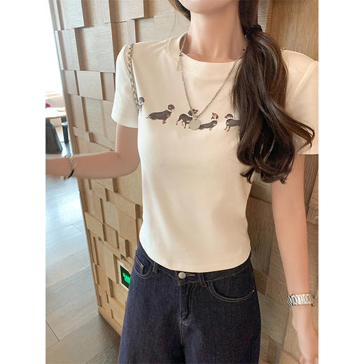 <曾小咸推荐>腊肠狗印花修身正肩短袖T恤 商品图4