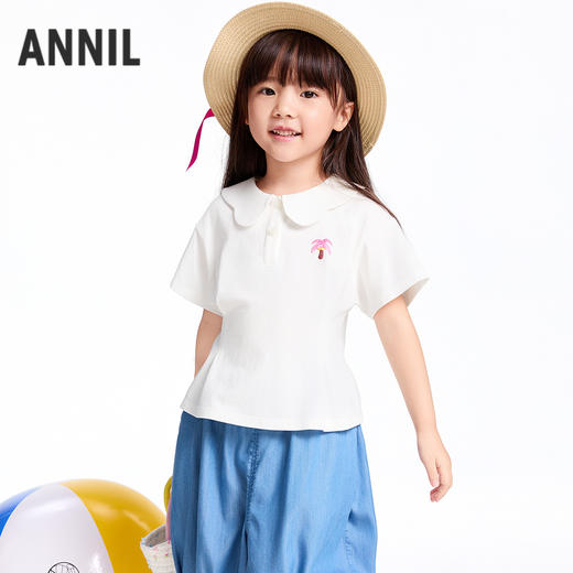 【实体店同款】女童翻领短袖针织衫夏季新款安奈儿童装XG521695 商品图0