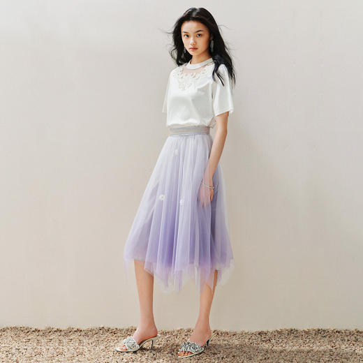 宫廷复古风T恤夏季上衣女(货号:MS85TS018A1001) 商品图3