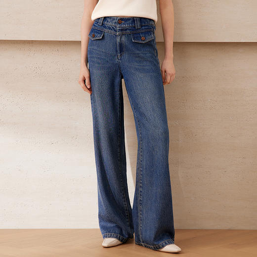EITIE爱特爱莱赛尔直筒显瘦复古高腰阔腿牛仔裤2025年夏季新款B2505612 商品图1