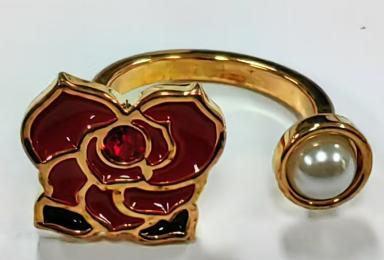 （文创）NNF-手工16K镀金雕刻玫瑰珍珠不对称开口戒指(QH102) 商品图0