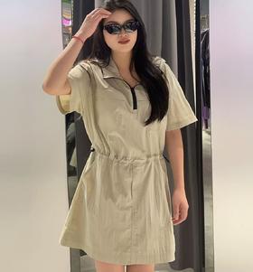 MZ连帽腰间可抽绳工装风连衣裙（卡其）夏季152030040321