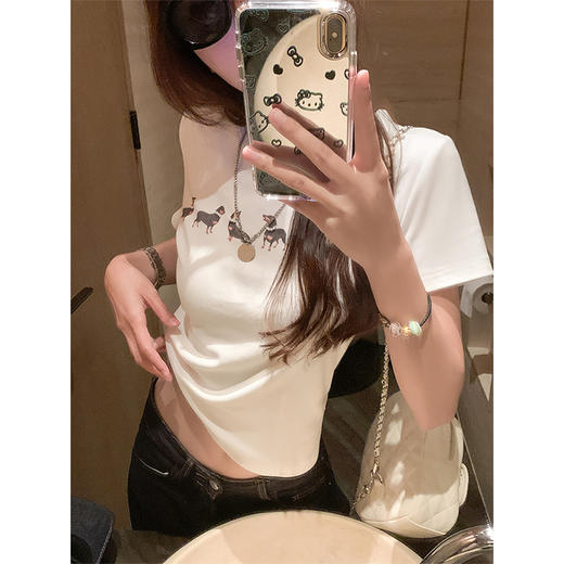 <曾小咸推荐>腊肠狗印花修身正肩短袖T恤 商品图0