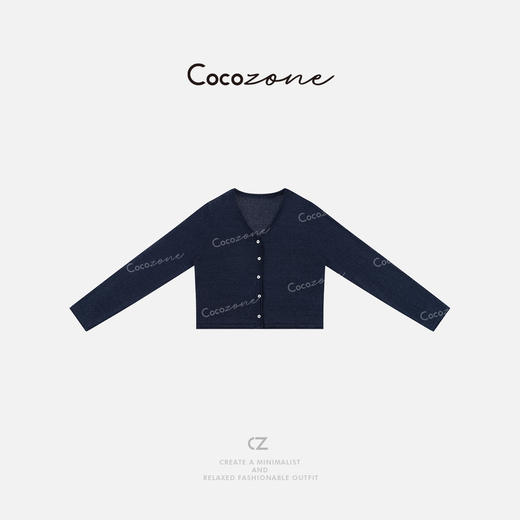 COCO ZONE刘一一 简约藏蓝色轻薄单排扣毛针织开衫CD1A0396 商品图0