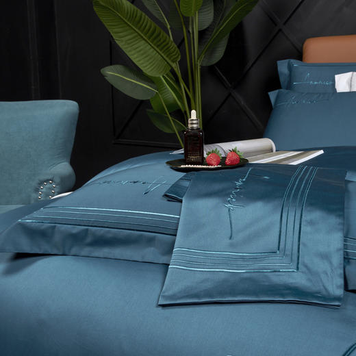 南方生活 100支进口高端匹马棉刺绣四件套  朵红/浅灰/月光蓝 枕套48*74cm*2/被套200*230cm/床单245*250cm 商品图4