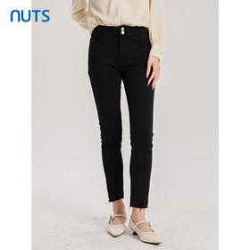 NUTS夏季新品黑色时尚显瘦气质水洗牛仔长裤4351101A1