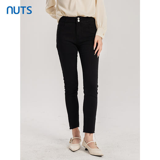 NUTS夏季新品黑色时尚显瘦气质水洗牛仔长裤4351101A1 商品图0