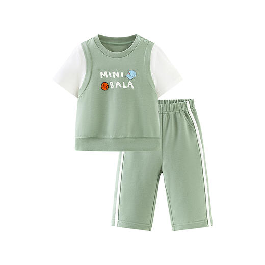 迷你巴拉短袖套装男童亲肤不闷汗假两件长裤两件套夏季新款 商品图4