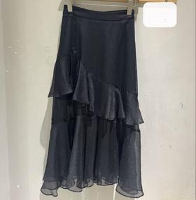 N后腰松紧网纱长款半裙（黑）夏季152080020321