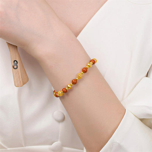 【热卖臻品】锦绣系列 南红翡翠花丝金珠手链足金黄金手串【按克计价黄金2】MEMORA诗普琳GB304301、GB304302 商品图6