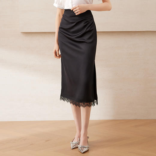 EITIE爱特爱气质百搭高腰开叉裙摆蕾丝花边半身裙2025年夏季新款B2506614 商品图1