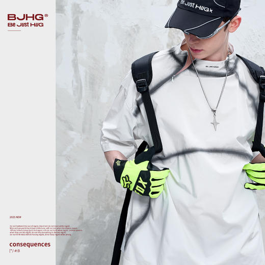 【刘骏同款】BJHG不计后果 拼接t恤短袖男款夏季潮牌美式速干防晒运动立领半袖 商品图2