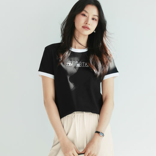 【积分换购不退货】【特惠不退货】伊芙丽简约可爱熊猫字母T恤1F7100611 商品图4