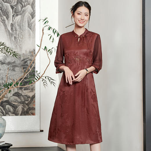 KQ-54829新款红云纱连衣裙结婚衣服婚宴装旗袍真丝礼服桑蚕丝刺绣 商品图1